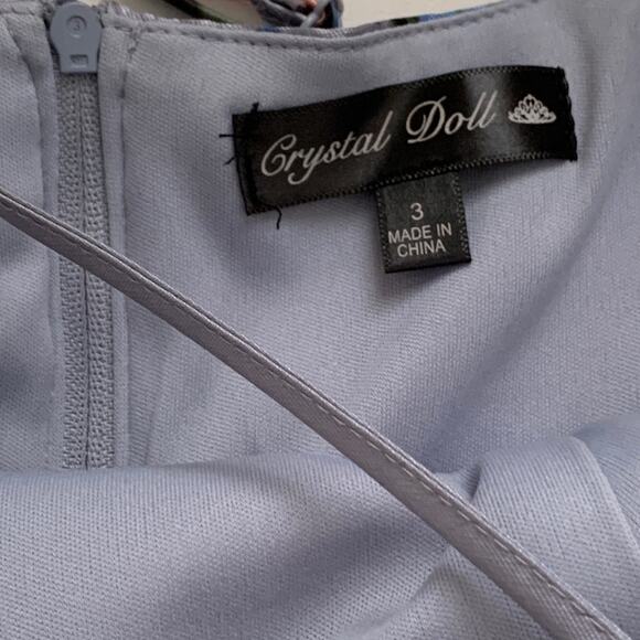 Crystal Doll Dress Gray Blue Pink Floral Spaghetti Strap Party Junior Size 3 NEW - Picture 3 of 14